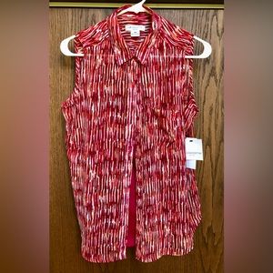 Liz Claiborne Petite Womens Two-Piece Tank Top Blouse PM Chili Red Collar Button